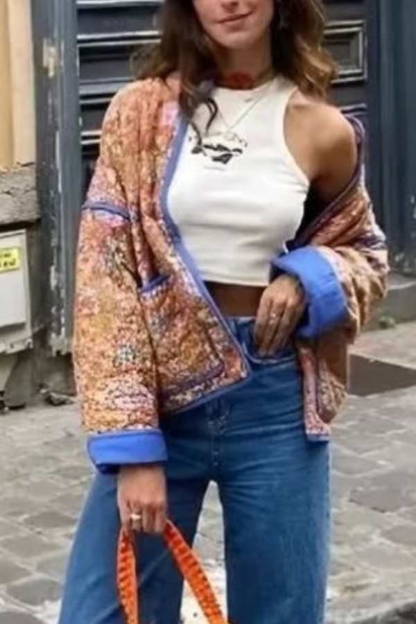 Colorblock Large Bag stójką pikowana kurtka z bawełna