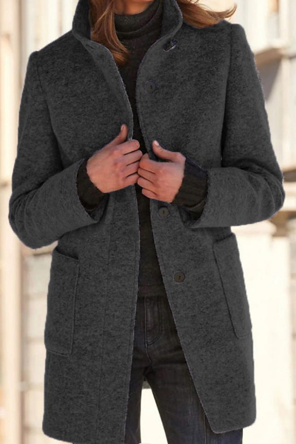 Gładki kolor guzik stójką wełna kurtka