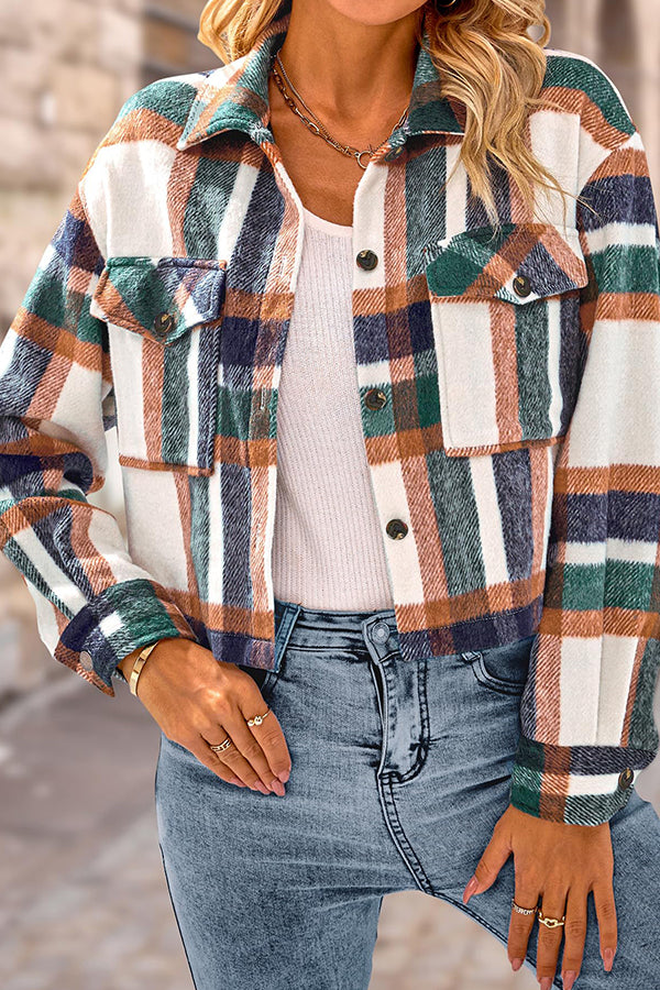 Kieszenią moda casualowo krótsza Damska Checkered kurtka