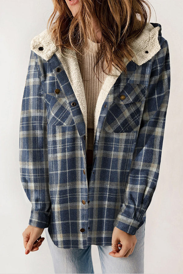 Guzik Sherpa Lined Z kapturem Flannel Kurtka