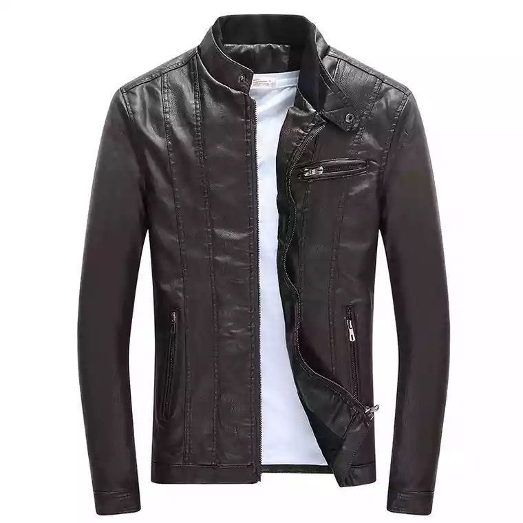 Męska nowoczesny Slim-Fit skóra wygląd Blouson z stójką i klatka piersiowa zamkiem kieszenią