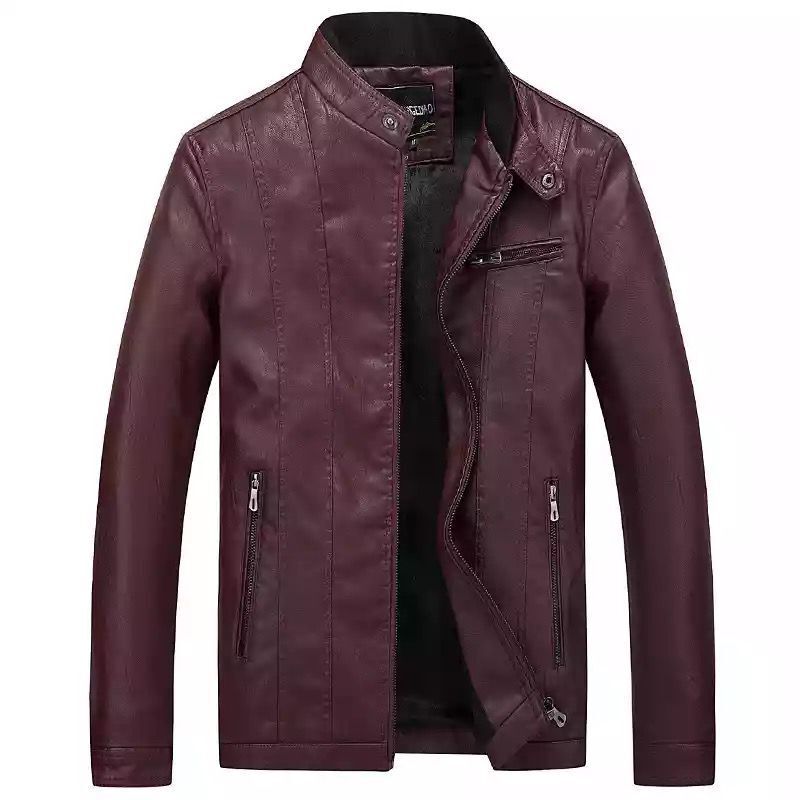 Męska nowoczesny Slim-Fit skóra wygląd Blouson z stójką i klatka piersiowa zamkiem kieszenią