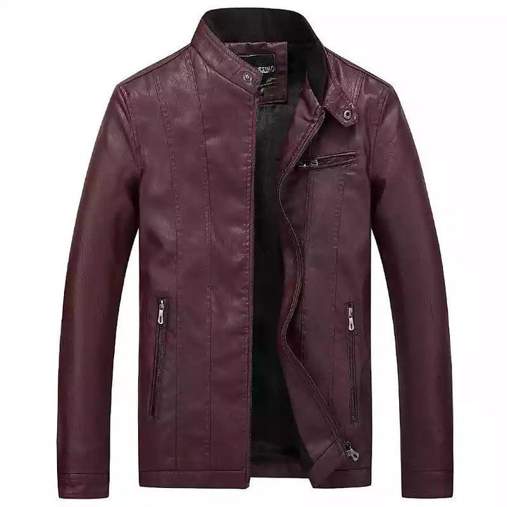Męska nowoczesny Slim-Fit skóra wygląd Blouson z stójką i klatka piersiowa zamkiem kieszenią