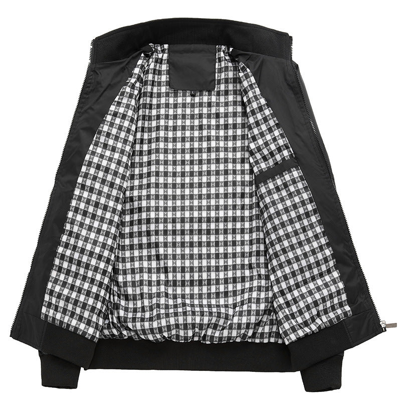 Męska krótka kurtka z stójką, checkered lwwg i prążkowanymi mankietami