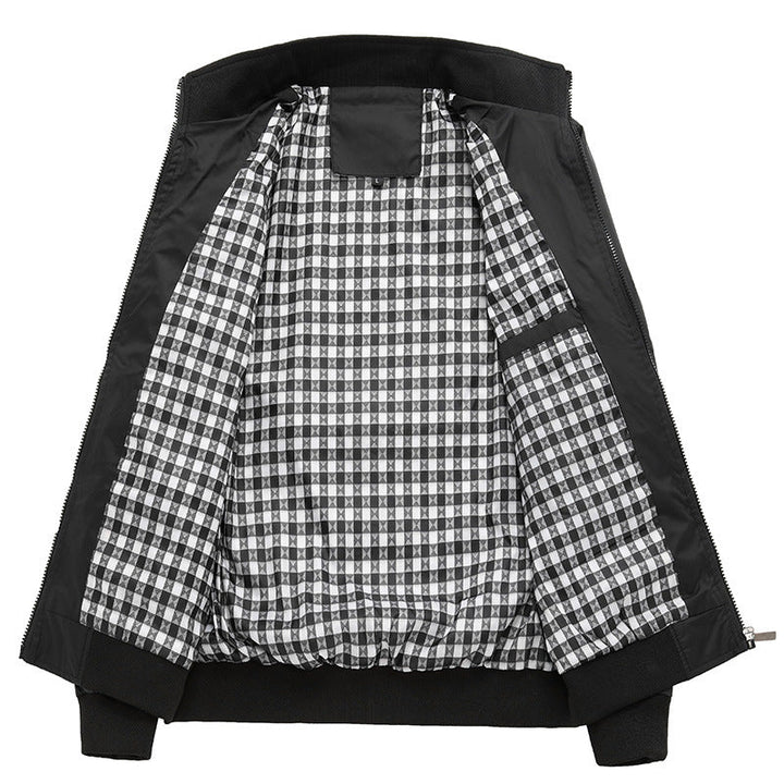 Męska krótka kurtka z stójką, checkered lwwg i prążkowanymi mankietami