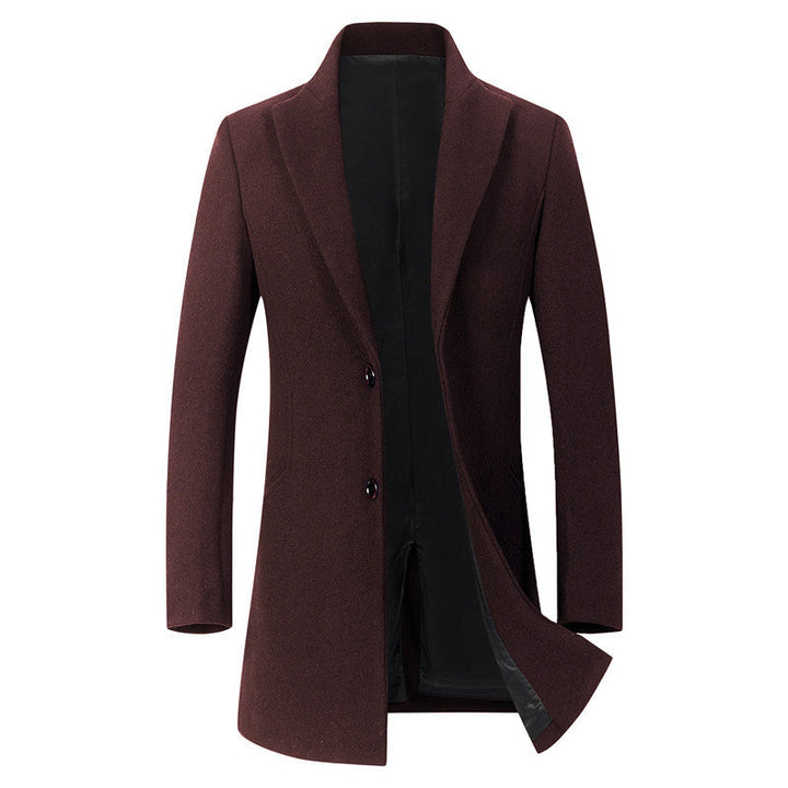 Męski Longline Wool Mieszanka Overcoat z Slim Lapels i Light Termiczny Podszewka