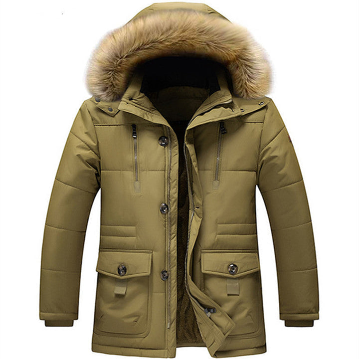 Męska wiatroszczelna pikowana parka z removable imitacja fur kapturem i termiczny wsulation