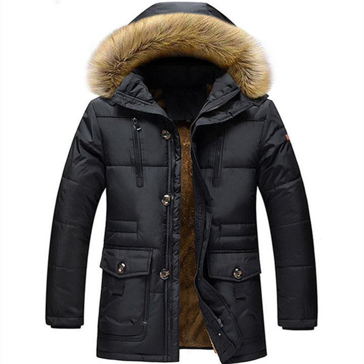 Męska wiatroszczelna pikowana parka z removable imitacja fur kapturem i termiczny wsulation