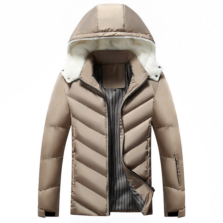 Męska ocieplana kurtka z teddy fur kapturem i chevron quiltwg