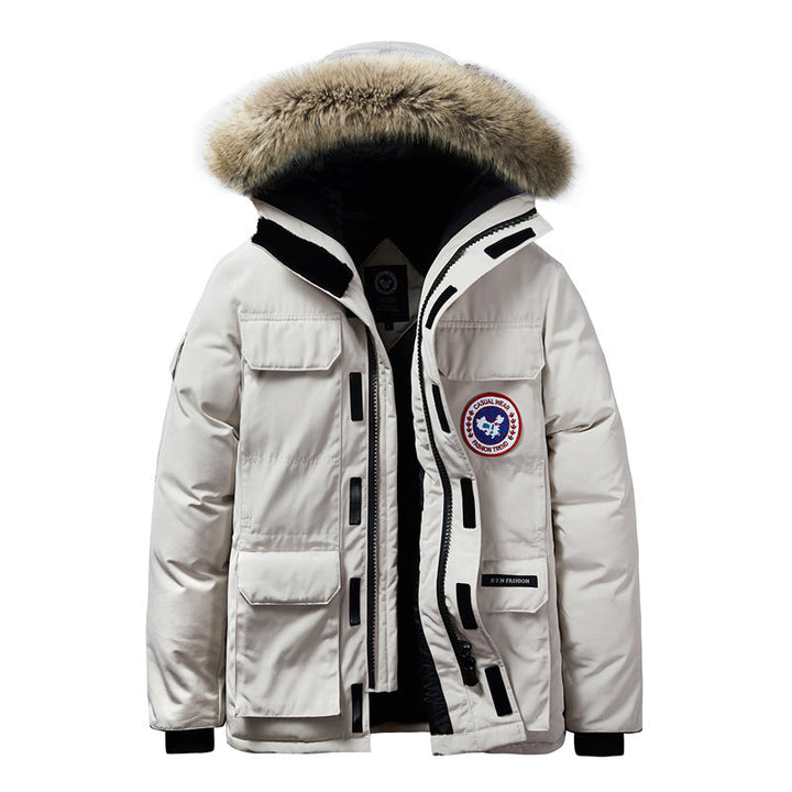Męska ocieplana Wwter parka z kapturem i Removable Fur kołnierzem