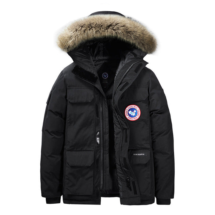 Męska ocieplana Wwter parka z kapturem i Removable Fur kołnierzem