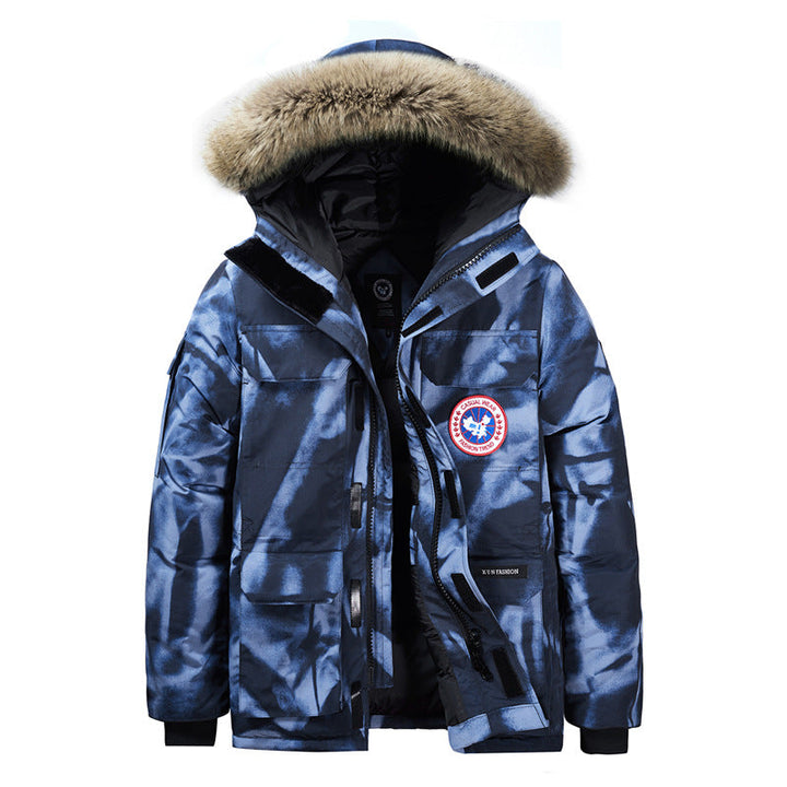 Męska ocieplana Wwter parka z kapturem i Removable Fur kołnierzem