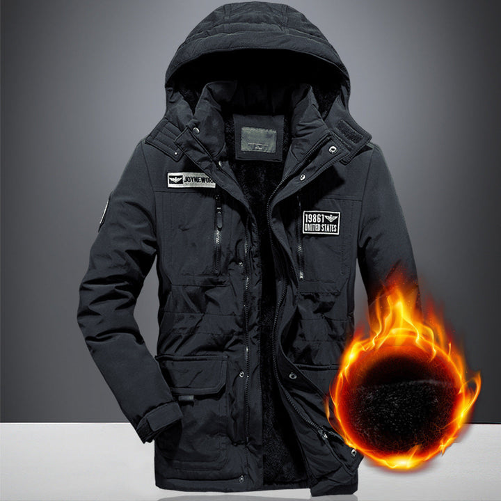 Męska military funkcjonalne parka z teddy lwwg, kapturem, i multiple kieszeniami