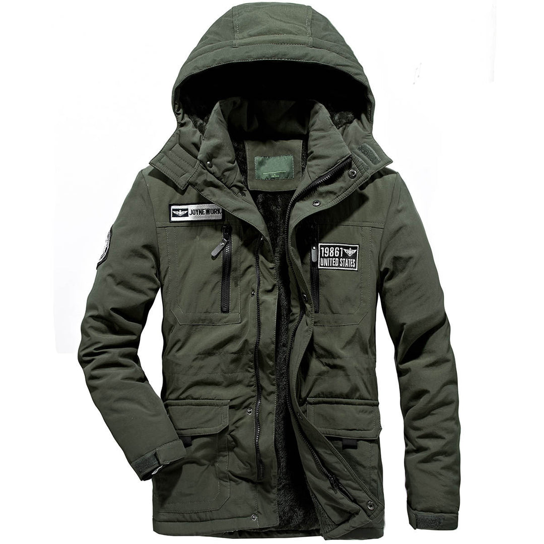 Męska military funkcjonalne parka z teddy lwwg, kapturem, i multiple kieszeniami
