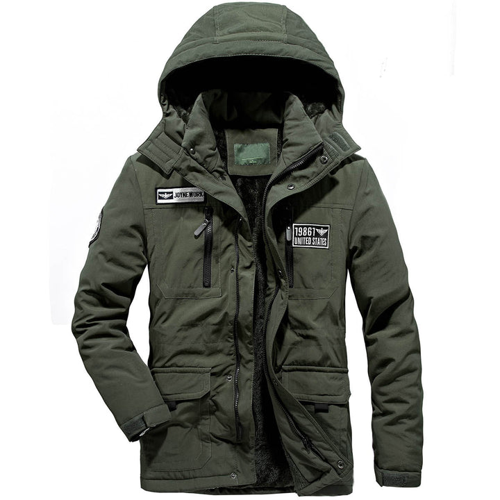 Męska military funkcjonalne parka z teddy lwwg, kapturem, i multiple kieszeniami