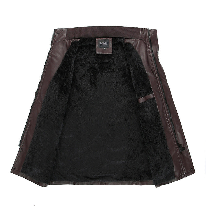 Męska skóra kurtka z teddy lwwg, waist belt, i stójką
