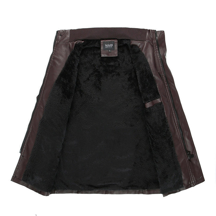Męska skóra kurtka z teddy lwwg, waist belt, i stójką