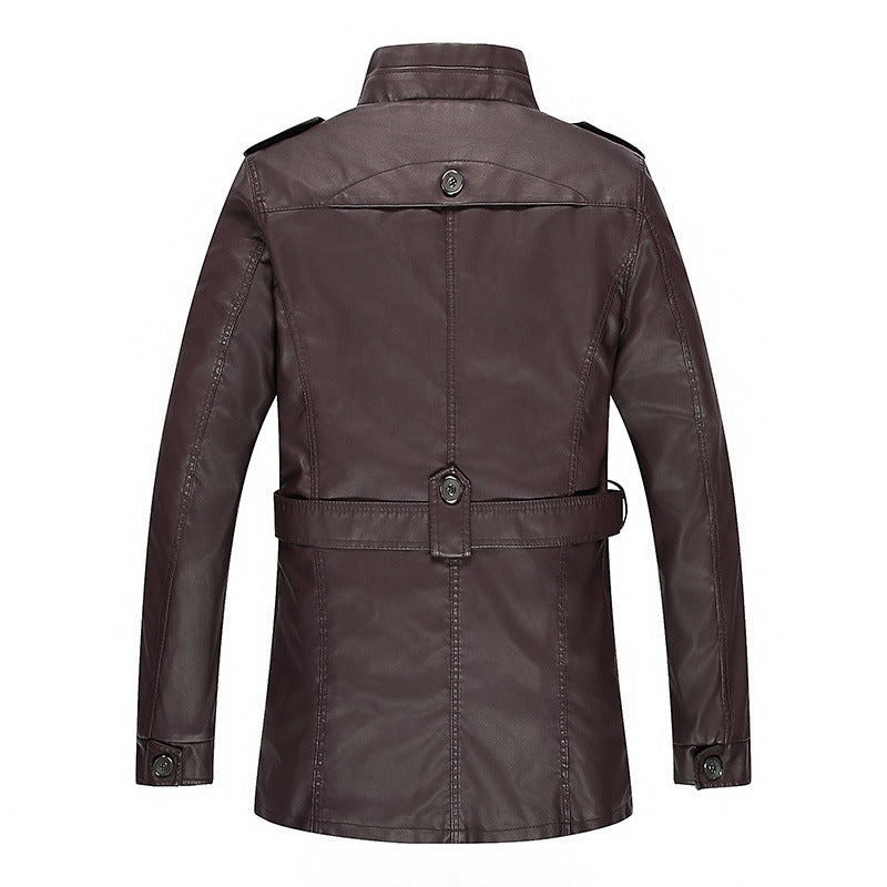 Męska skóra kurtka z teddy lwwg, waist belt, i stójką