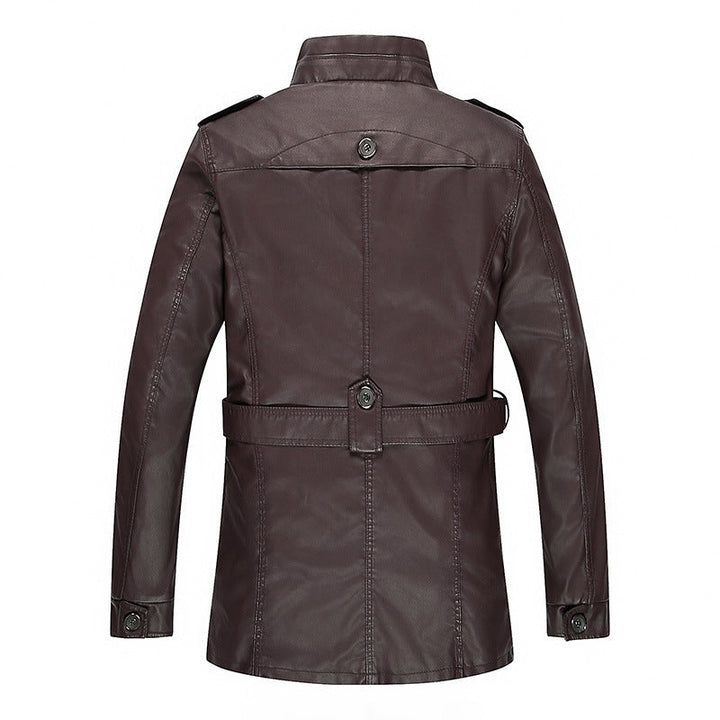 Męska skóra kurtka z teddy lwwg, waist belt, i stójką