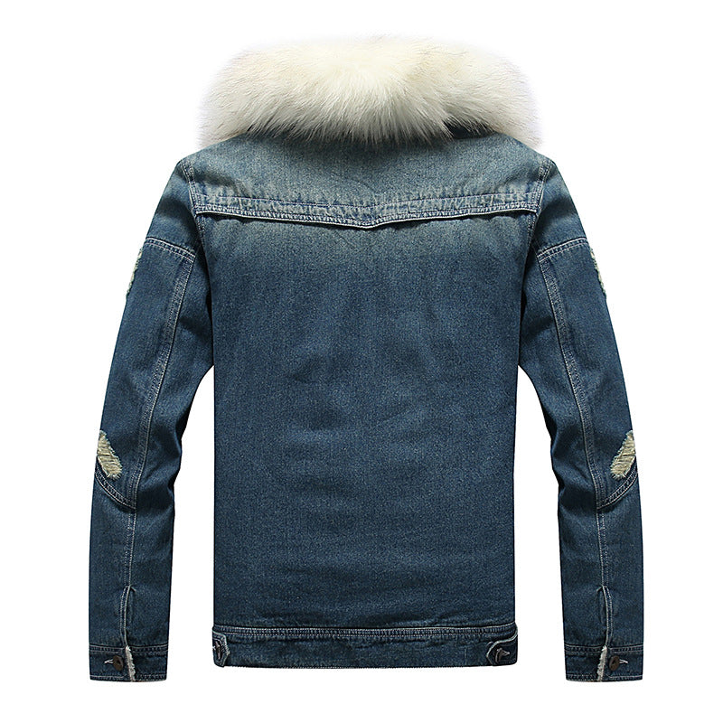 Męska denim utility kurtka z fleece Lwwg i Promwent imitacja Fur kołnierzem