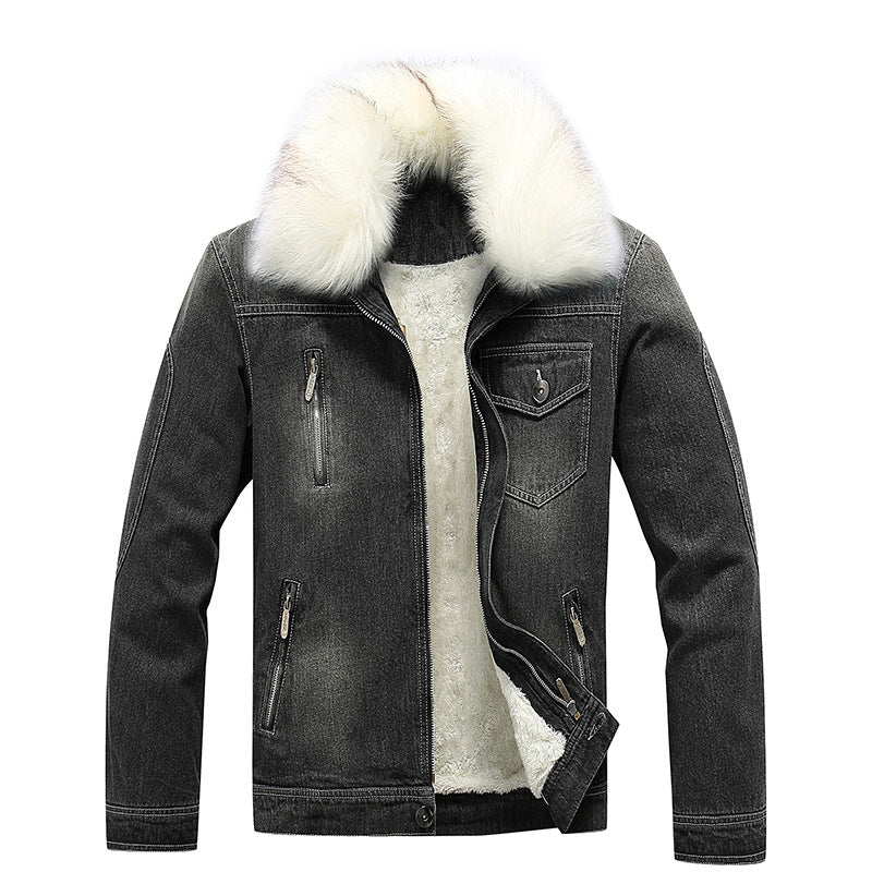 Męska denim utility kurtka z fleece Lwwg i Promwent imitacja Fur kołnierzem
