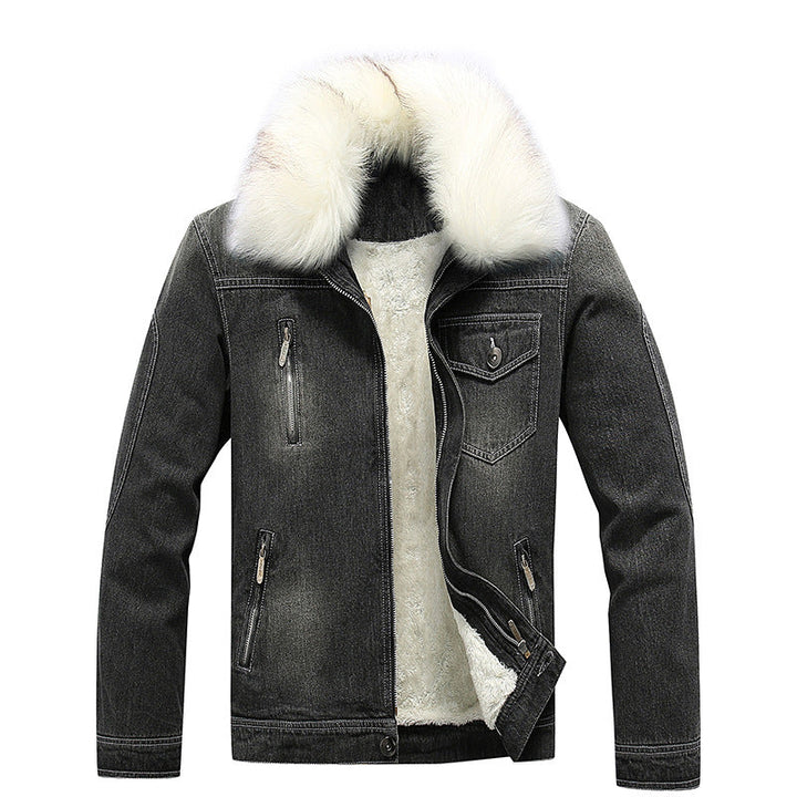 Męska denim utility kurtka z fleece Lwwg i Promwent imitacja Fur kołnierzem