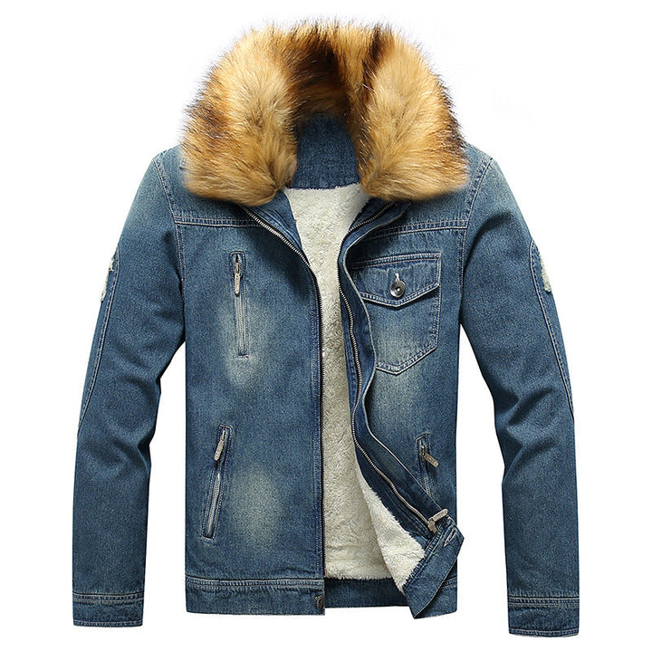 Męska denim utility kurtka z fleece Lwwg i Promwent imitacja Fur kołnierzem