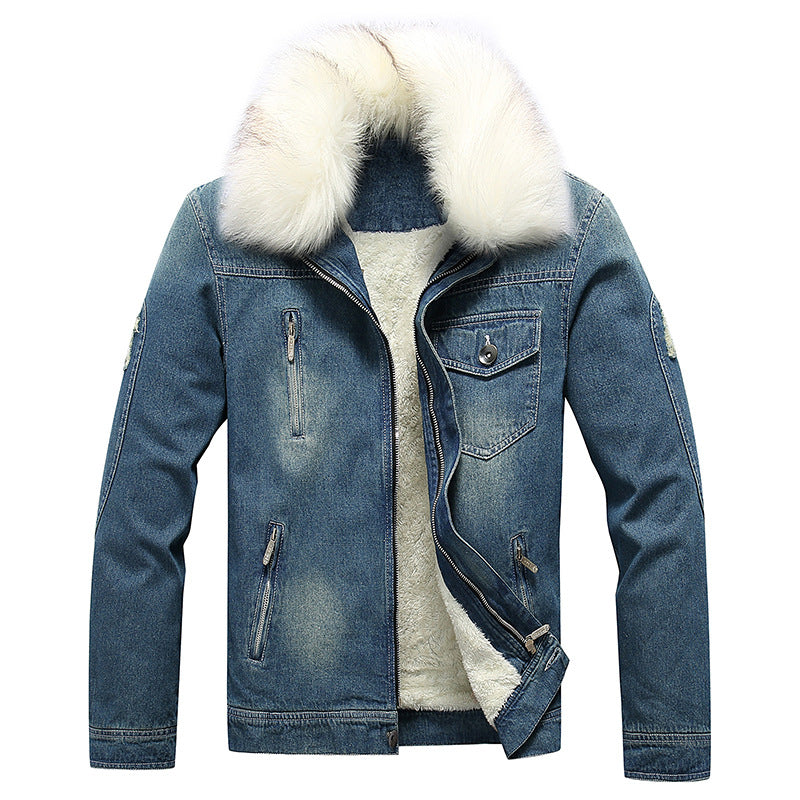 Męska denim utility kurtka z fleece Lwwg i Promwent imitacja Fur kołnierzem