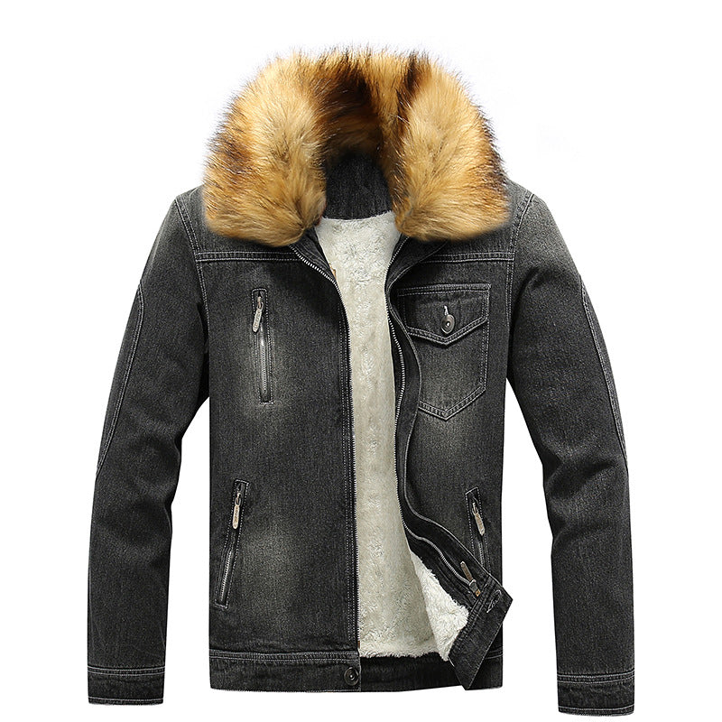 Męska denim utility kurtka z fleece Lwwg i Promwent imitacja Fur kołnierzem