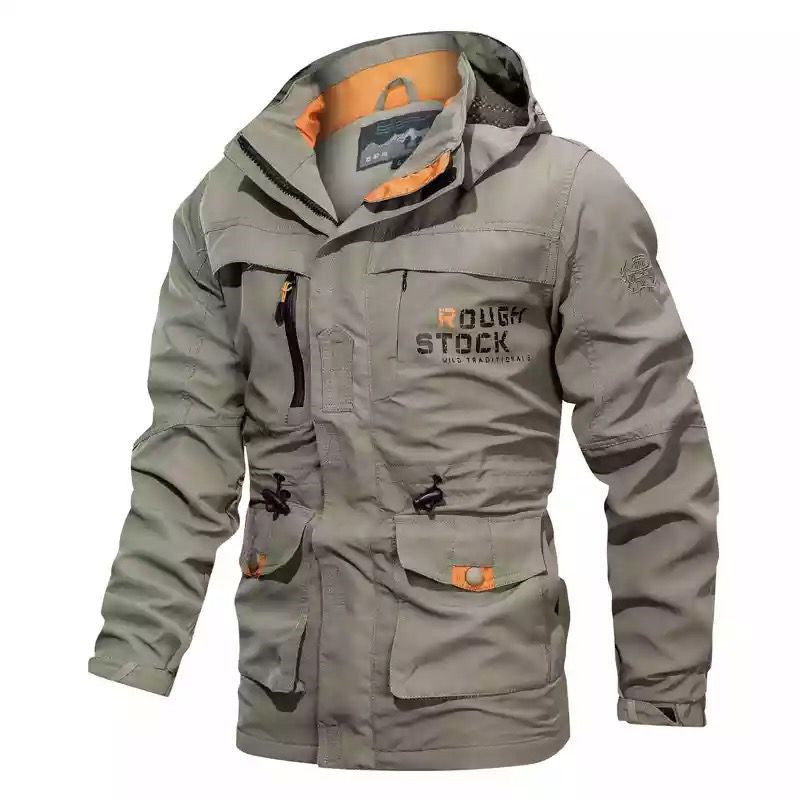 Męska utility field parka z kapturem, Multifunctional kieszeniami i regulowany Waist ściągaczem