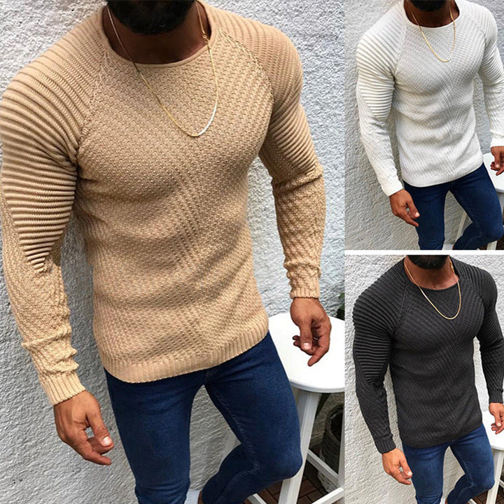 Męska strukturalny slim-Krój raglanowy sweter wykonana z delikatna prążkowany i waffle dzianina