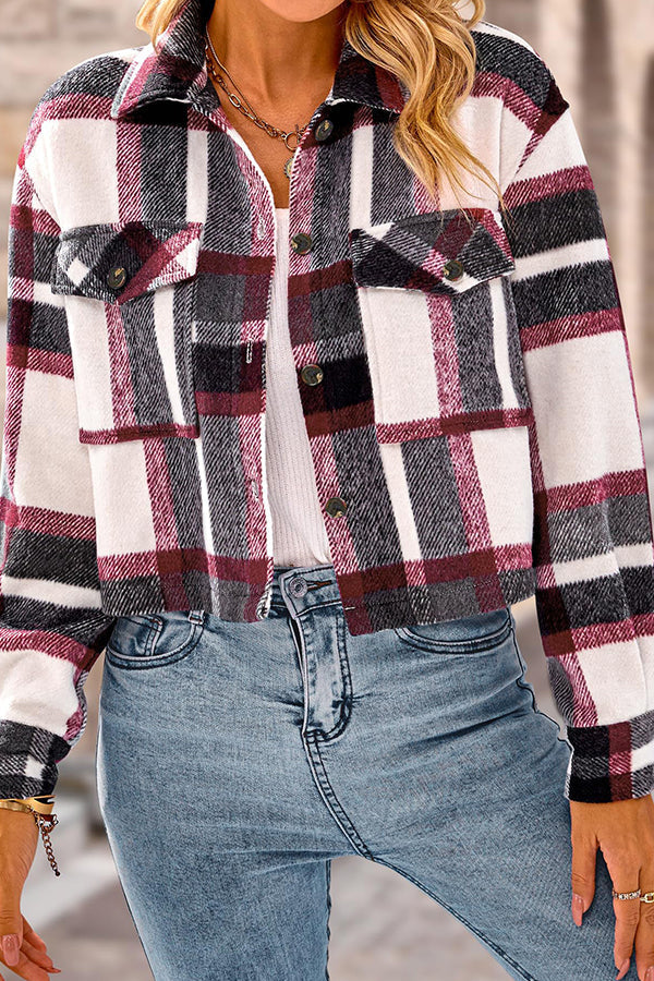 Kieszenią moda casualowo krótsza Damska Checkered kurtka