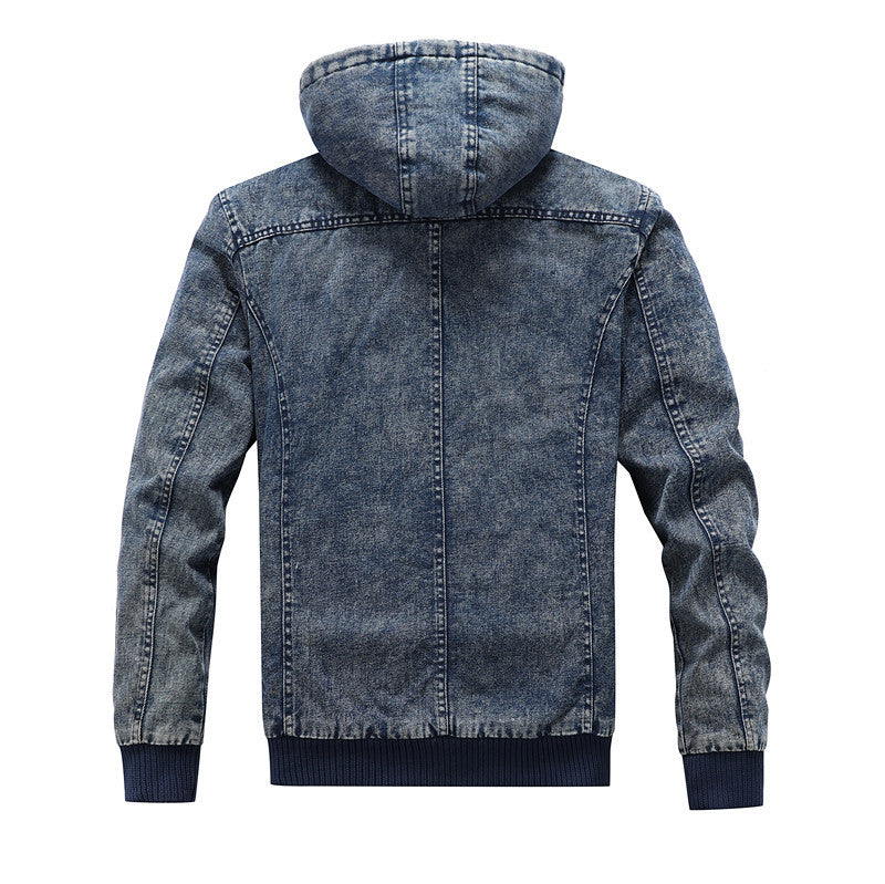 Męska utility denim kurtka z kapturem i termiczny teddy Lwwg