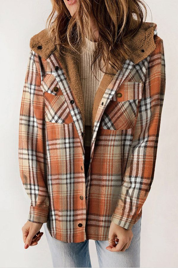 Guzik Sherpa Lined Z kapturem Flannel Kurtka
