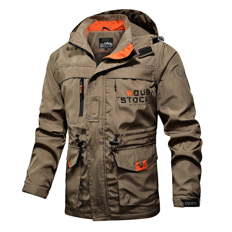 Męska Technical field kurtka z kapturem, Multi-Functional kieszeniami i regulowany Waist ściągaczem