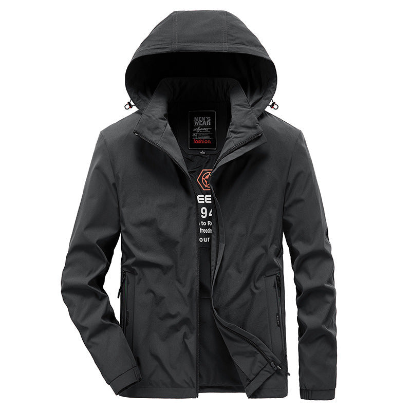 Męski Oddychający Kurtka softshell z Regulowany Kaptur i Ukryty Two-Way Zamek