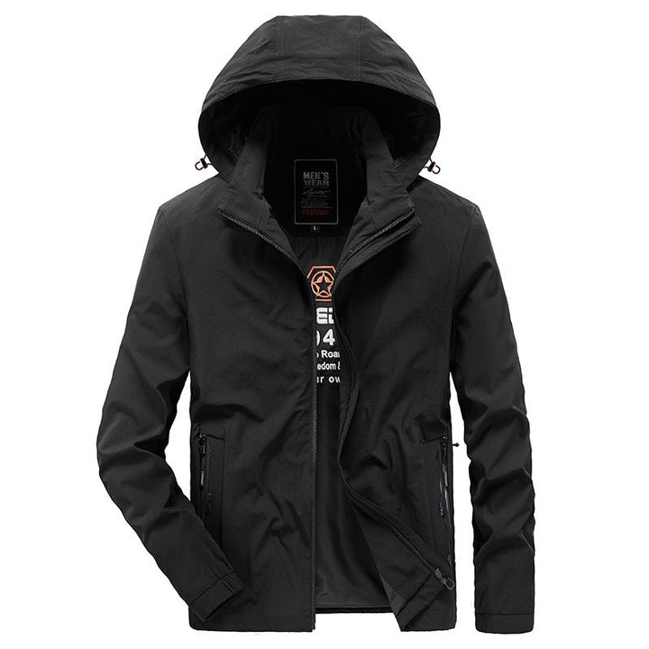 Męski Oddychający Kurtka softshell z Regulowany Kaptur i Ukryty Two-Way Zamek