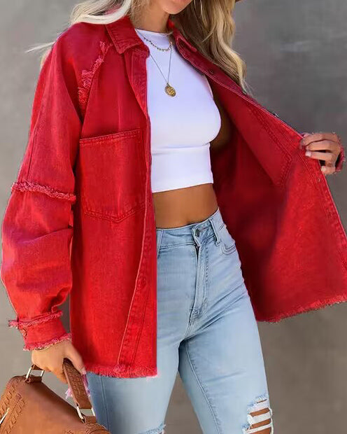 Edge Patchwork kieszenią denim kurtka