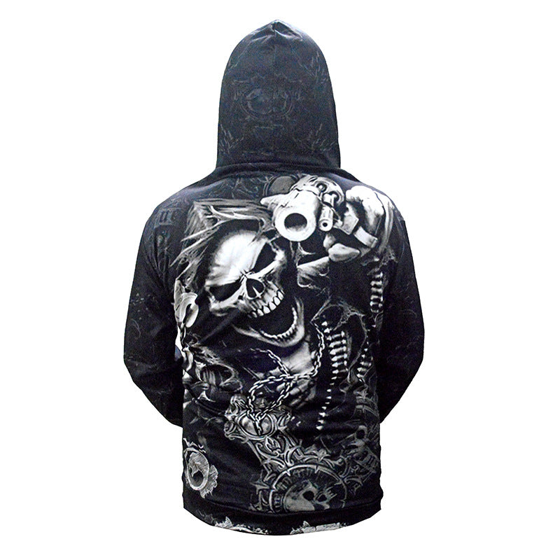Męska bluza z kapturem z na całej powierzchni skull print &amp; kieszeń kangurka