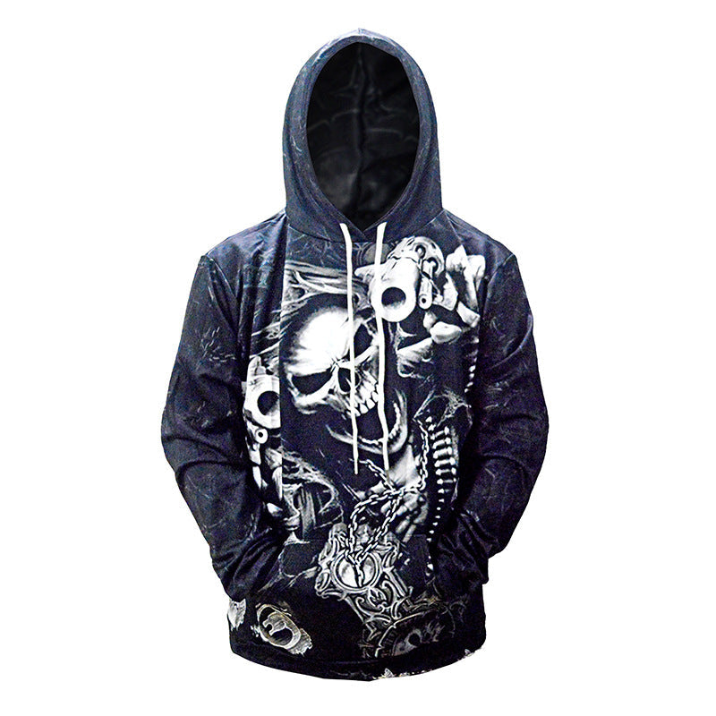Męska bluza z kapturem z na całej powierzchni skull print &amp; kieszeń kangurka