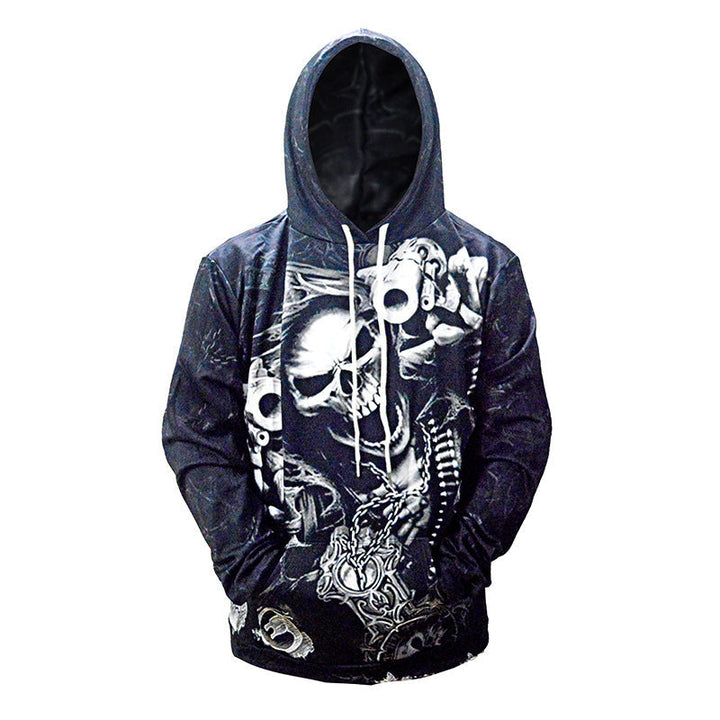 Męska bluza z kapturem z na całej powierzchni skull print &amp; kieszeń kangurka
