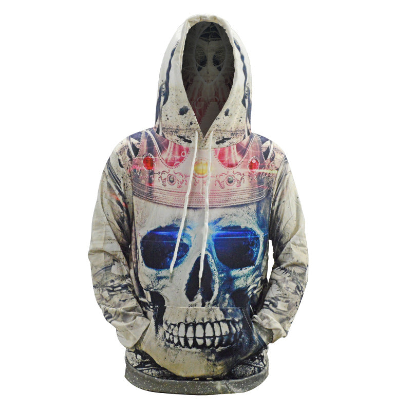 Męska bluza z kapturem z na całej powierzchni skull print &amp; kieszeń kangurka