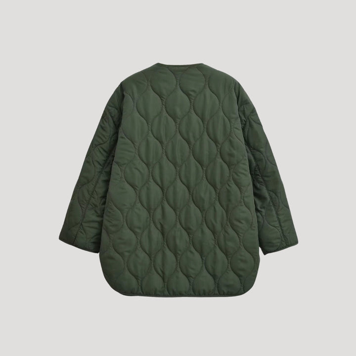 Damska pikowana oversize Zielony fleece zamkiem-up kurtka
