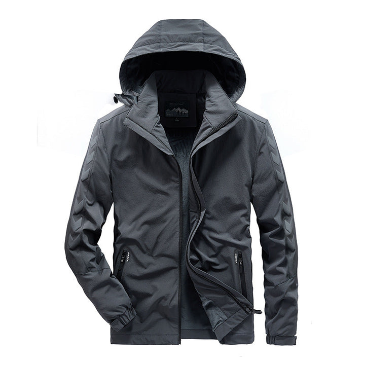 Męska wodoodporny softshell kurtka z kapturem, reflective chevron stripes i zamkiemed kieszeniami