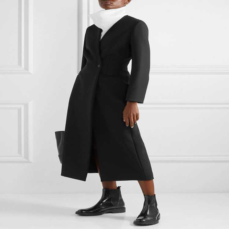 Damska Maxi długa minimalist tailoring płaszcz z otwartym przodem Lumaza