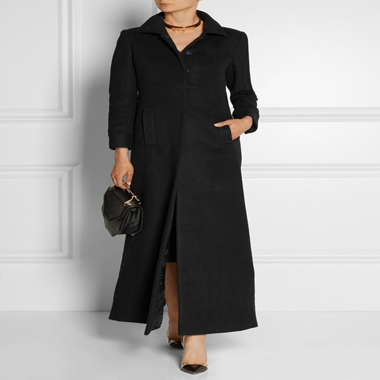 Damska Floor-Length Single-dwurzędna płaszcz z Split i taliowana Silhouette Lumaza