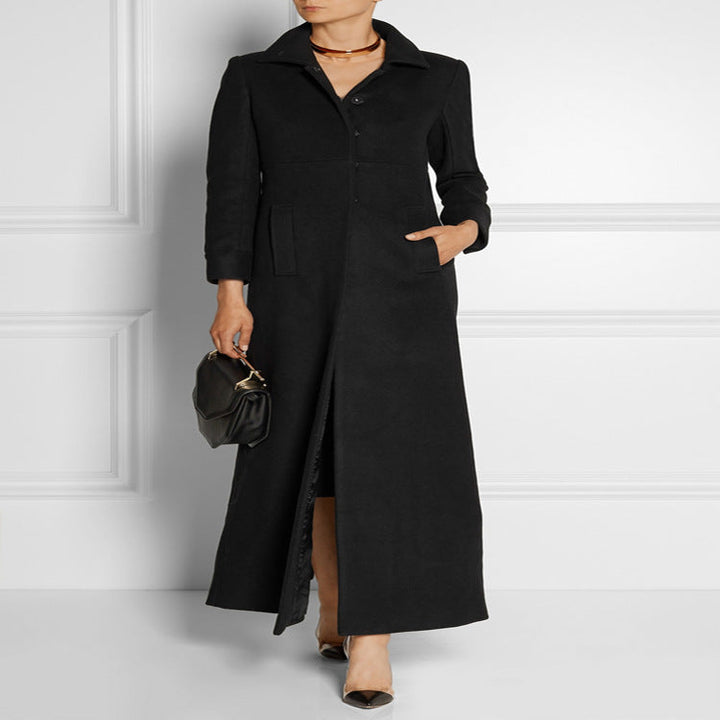 Damska Floor-Length Single-dwurzędna płaszcz z Split i taliowana Silhouette Lumaza