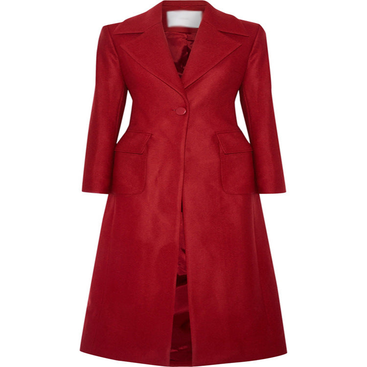 Damska maxi-length mieszanka wełny płaszcz z taliowana seam design, knife pleats, i klapką kieszeniami Lumaza