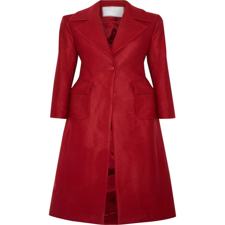 Damska maxi-length mieszanka wełny płaszcz z taliowana seam design, knife pleats, i klapką kieszeniami Lumaza