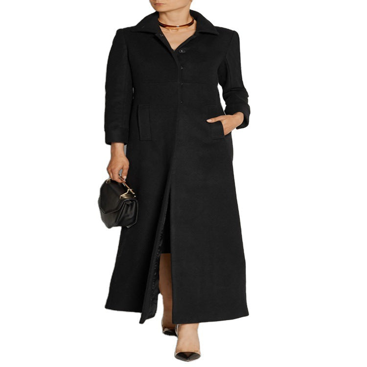 Damska Floor-Length Single-dwurzędna płaszcz z Split i taliowana Silhouette Lumaza